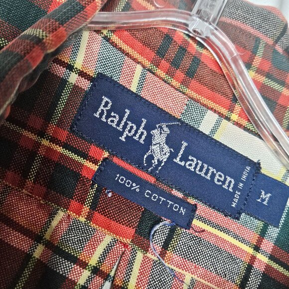 Vintage Ralph Lauren Shirt Mens Medium Red Plaid Button Up Preppy Western Casual - Picture 2 of 7